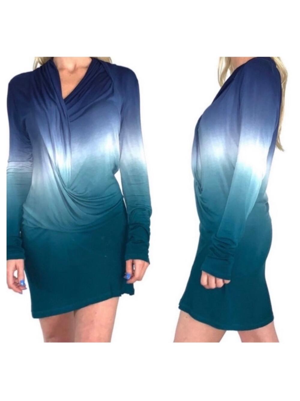 Young Fabulous & Broke Mini Dress Small Blue Ombre Tie Dye Drape Fairy Grunge